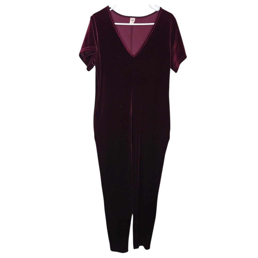 Smash + Tess Velvet Jumpsuit in Deep Burgundy Size Med